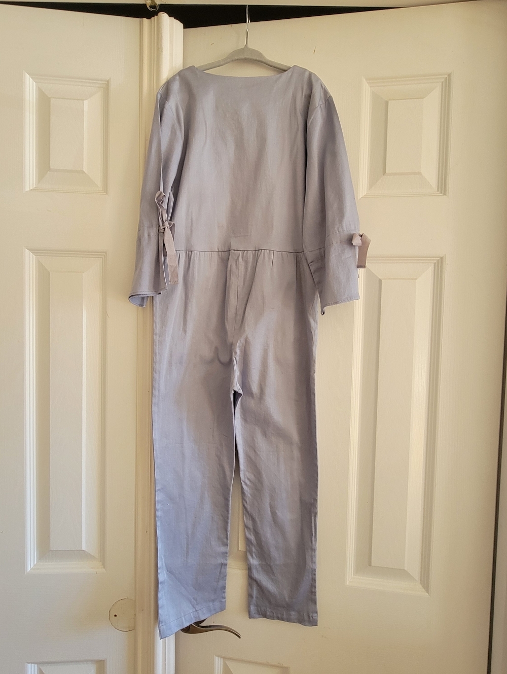 Elodiee Organic Cotton Light Blue Girls' Jumpsuit with Sleeve Ties Size 8Y